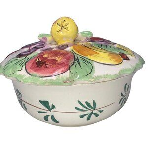 Hand-Painted Italian Ceramic Fruit-Themed Covered Dish